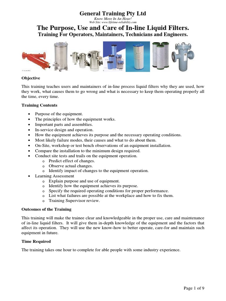 PGT001 In-Line Filter Training | PDF | Membrane | Filtration