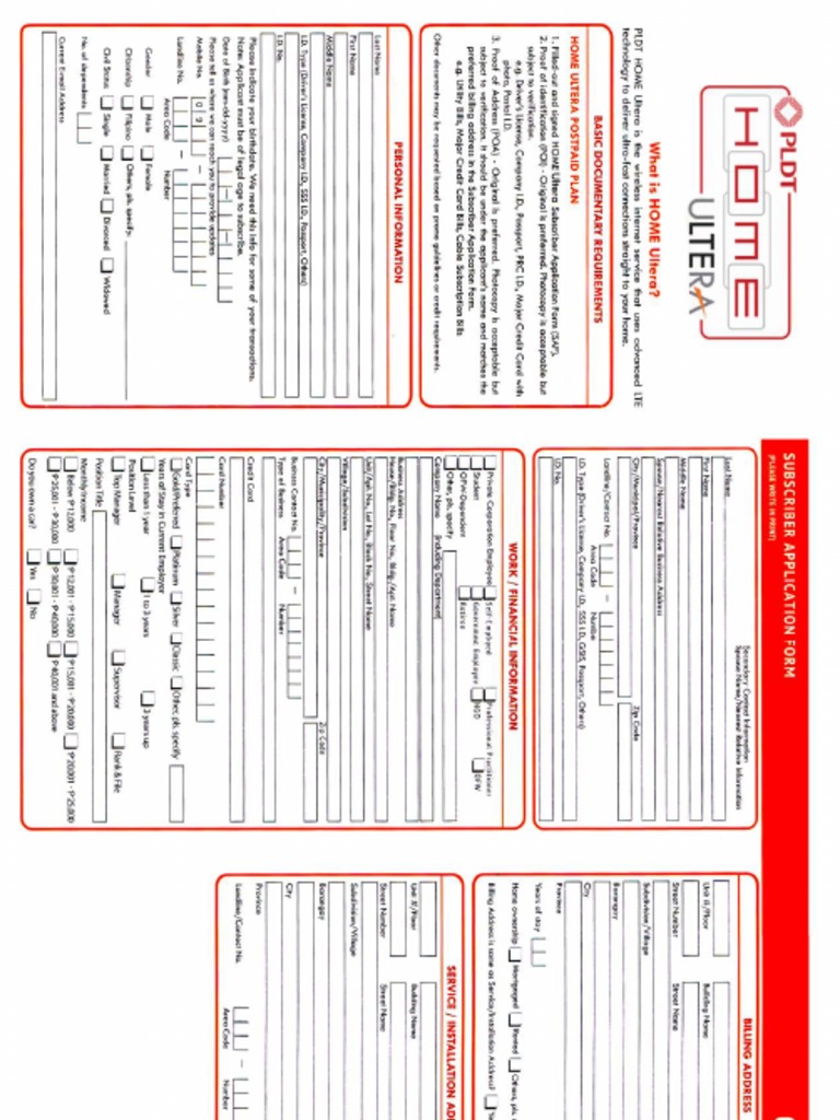 Pldt Home Ultera Application Form And Subscription Certificate New Pdf Customer Premises Equipment Subscription Business Model