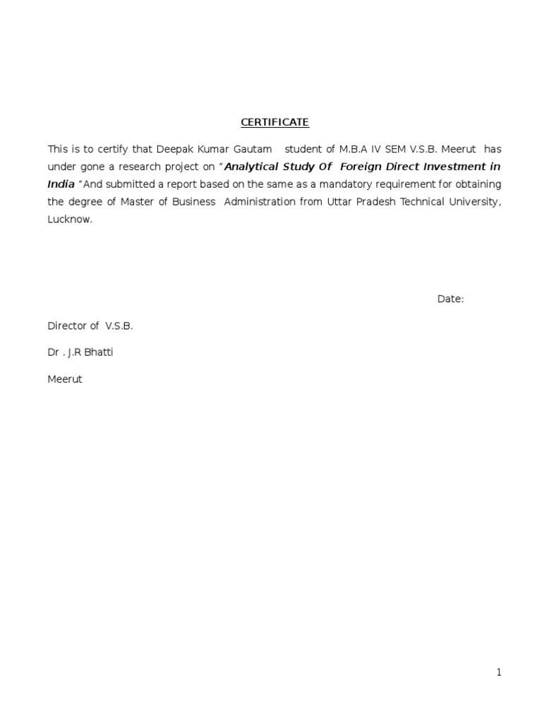 Final Project On Fdi in India | PDF | Foreign Direct Investment ...