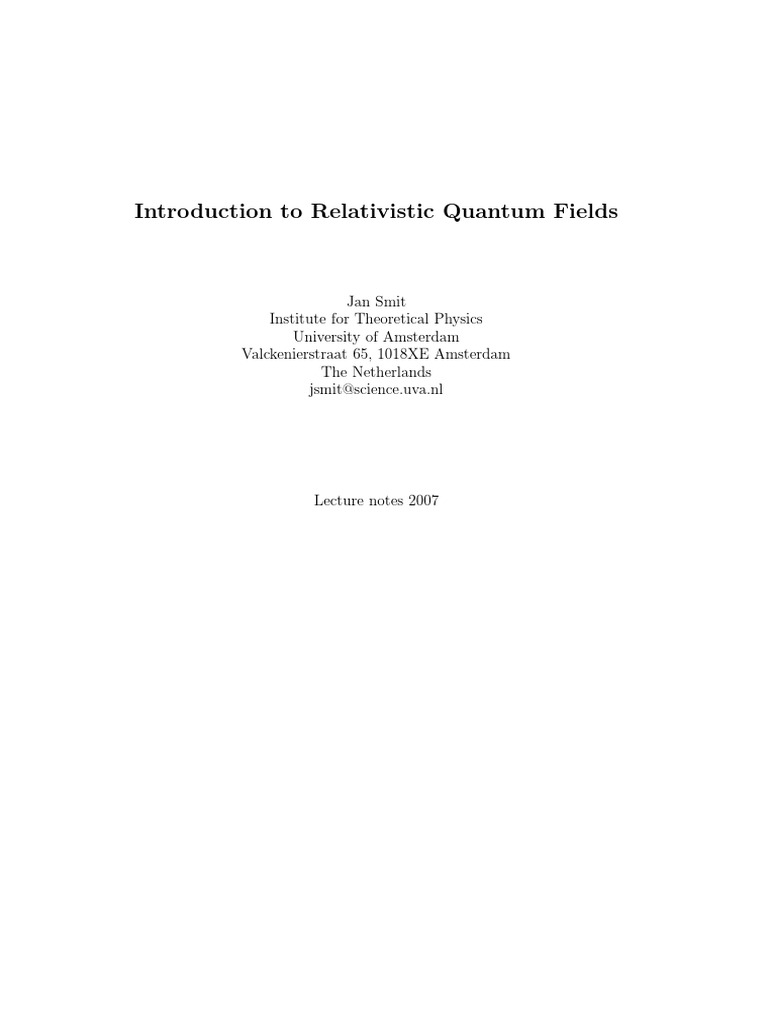 Introduction To Relativistic Quantum Fields | PDF | Field (Physics ...