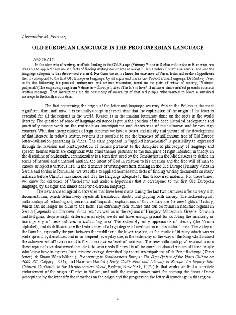 Aleksandar Petrovic Letter and Language in Neolithic Vinca | PDF ...