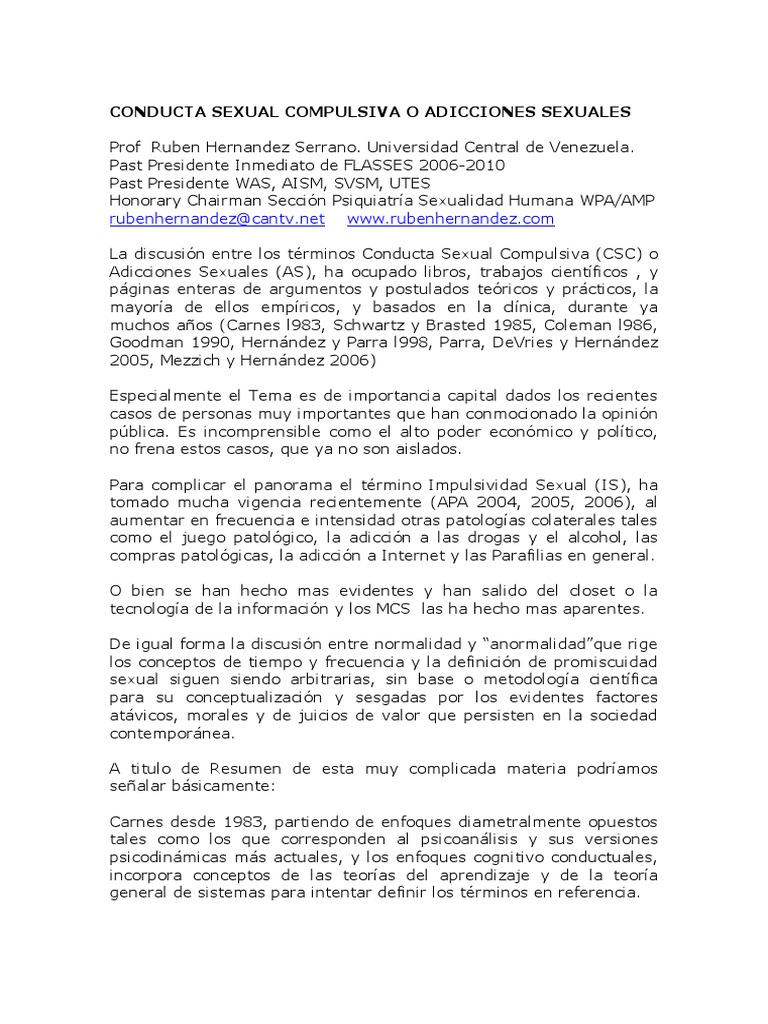 Conducta Sexual Compulsiva o Adicciones Sexuales PDF Psicoterapia