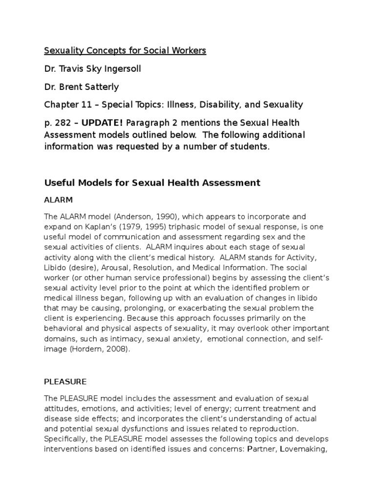 Sexual Health Assessment Models for Social Workers | PDF ...