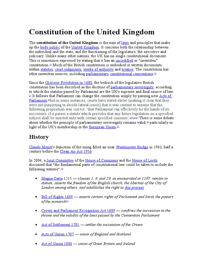 The Foundations of the Unwritten British Constitution Key Statutes, Court Rulings, and