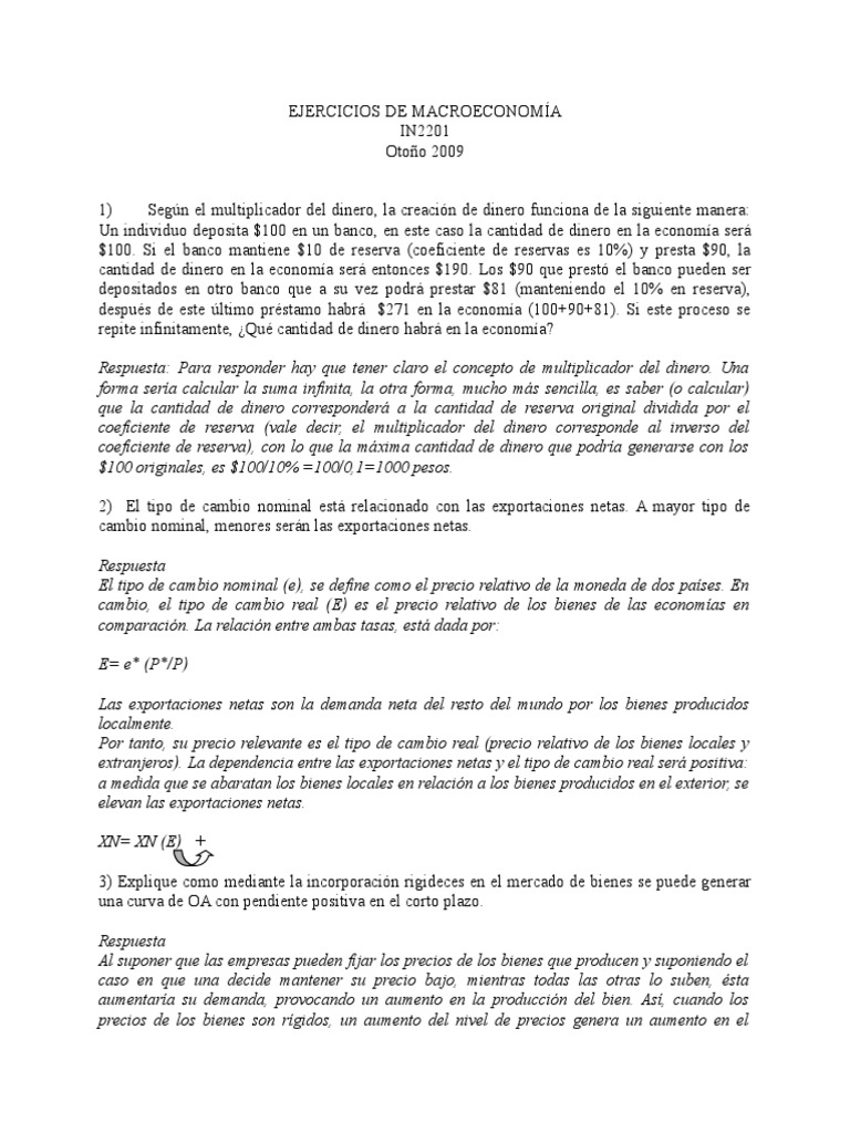 Ejercicios de Macroeconomía y Análisis Económico | PDF | Tipo de cambio ...