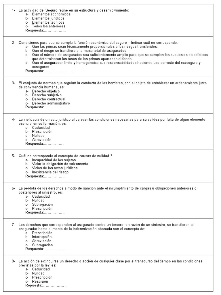 Examen de Conceptos de Seguros | PDF | Póliza de seguros | Reaseguro