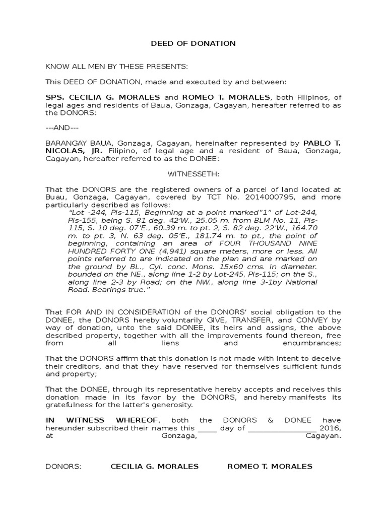Deed of Donation PDF Property Property Law