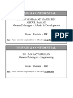 Private & Confidential: To: en Mohamad Nasir Bin Abdul Samad General Manager - Admin & Development
