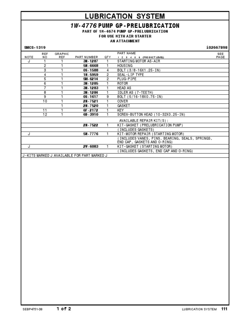 CATERPILLAR 3516 TA Parts 1 Prelubricadora PDF