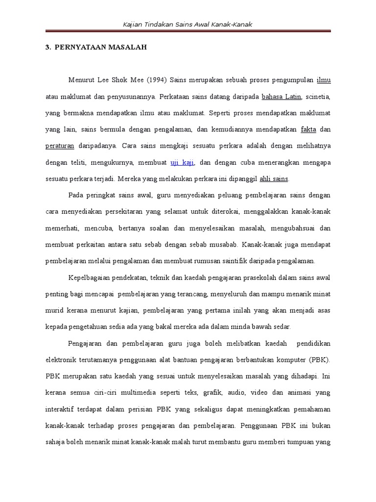 Kerangka Kajian Tindakan Sains Awal Kanak Kanak Pdf