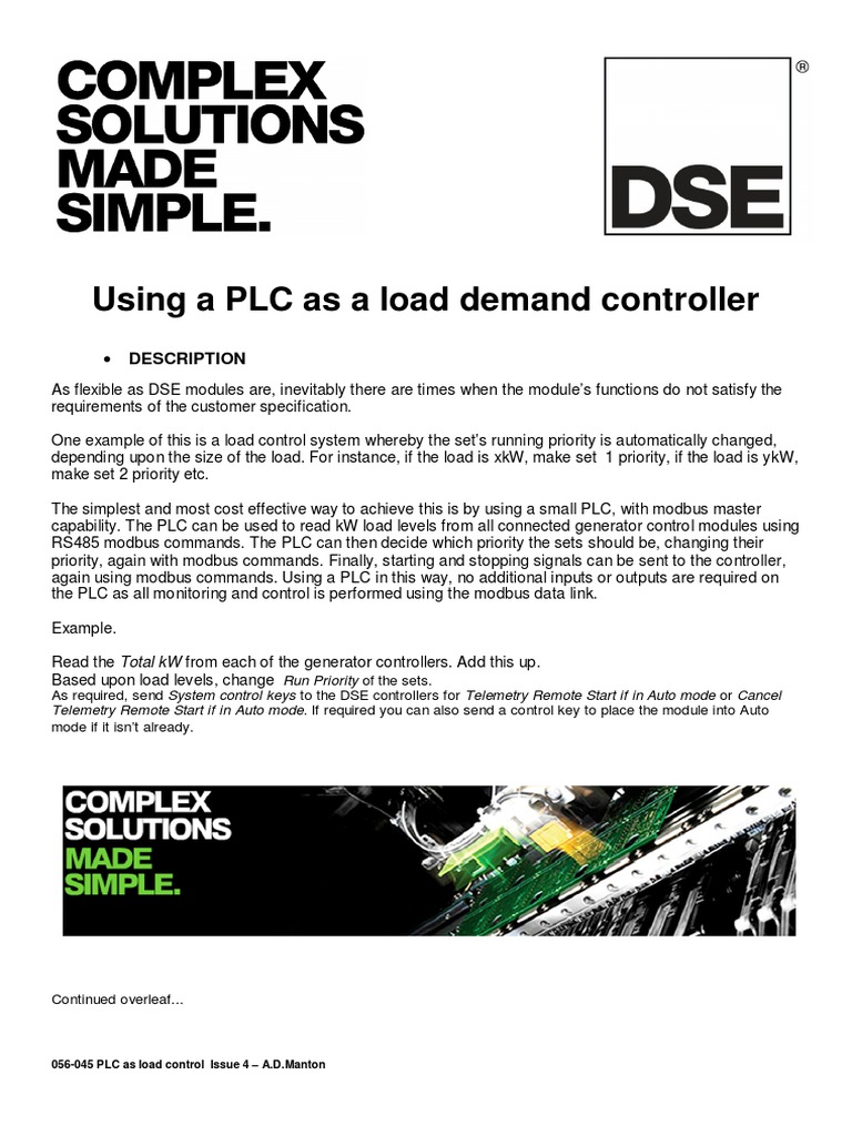 PLC Load Control via Modbus Commands | PDF | Telemetry | Electronic ...