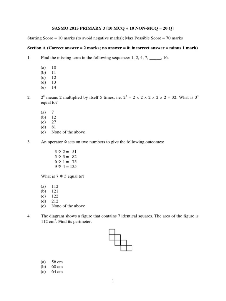 Primary 3 Sasmo 2015 Numbers Elementary Mathematics