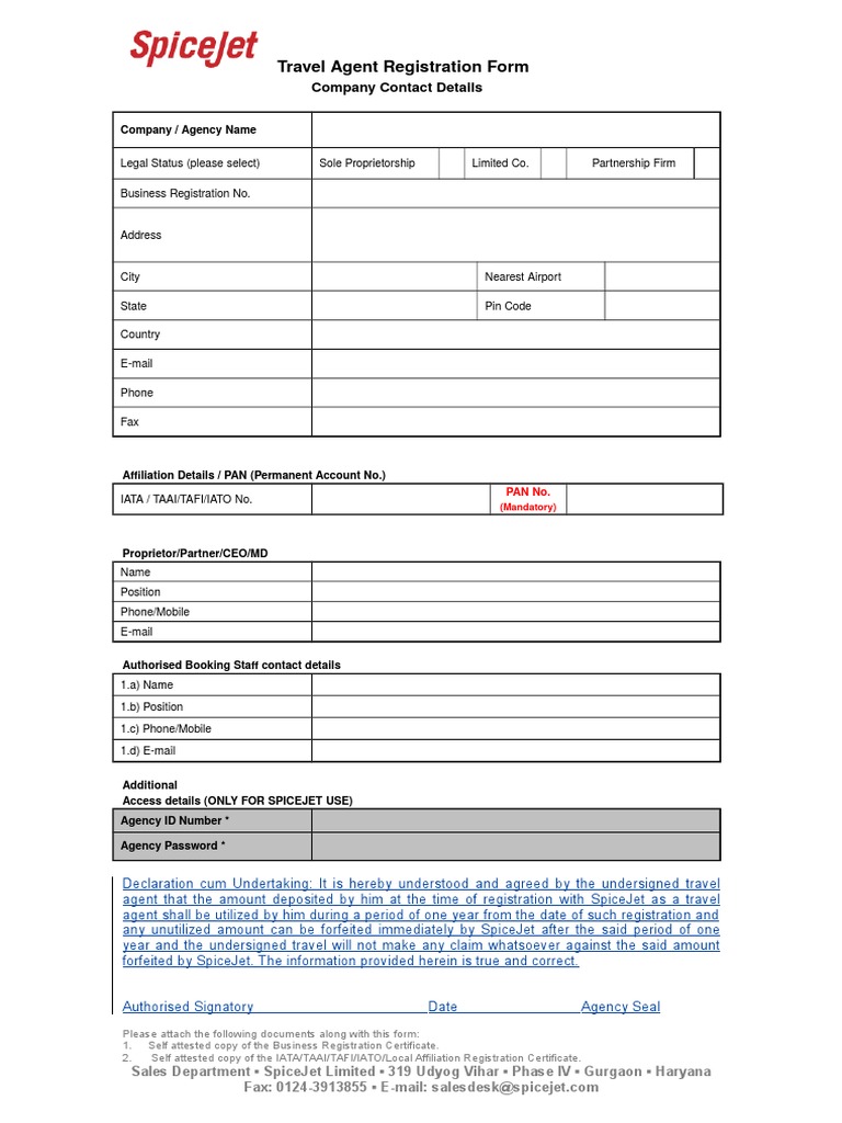 Travel Agent Registration Form PDF Business Computing And