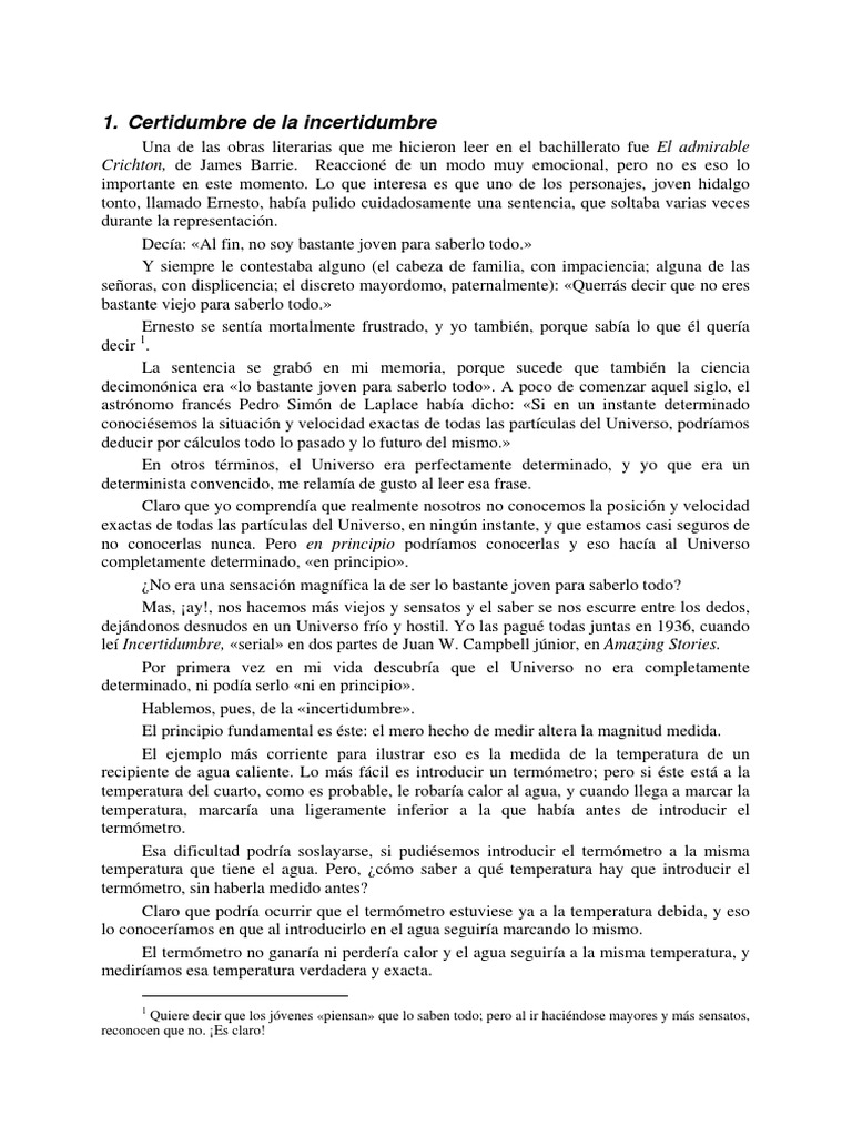 Certidumbre de La Incertidumbre PDF | PDF | Ligero | Principio de ...