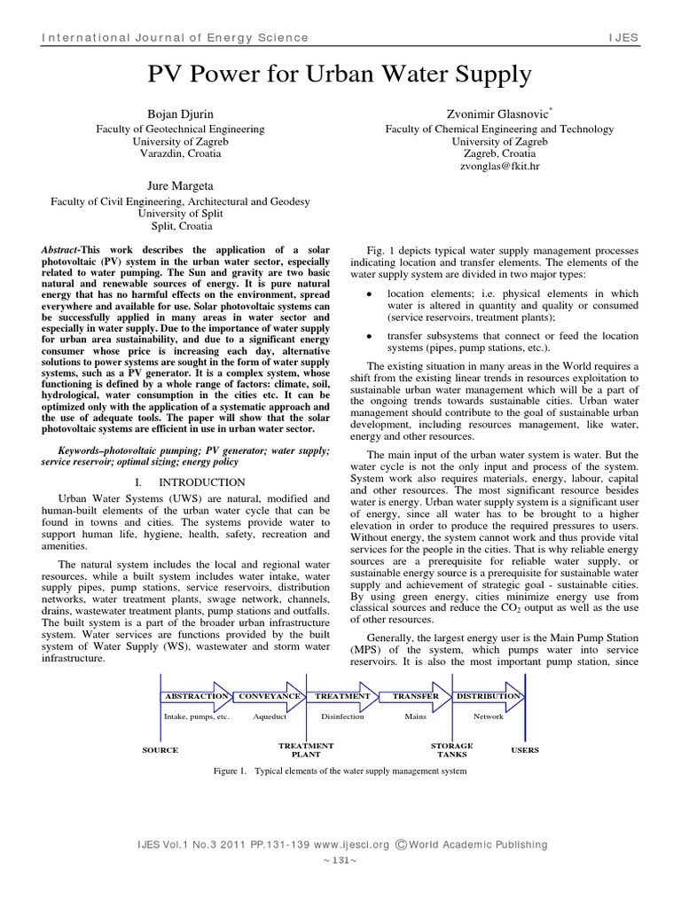 PV Systems for Urban Water Supply | PDF | Photovoltaics | Water Supply ...