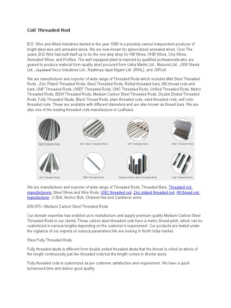Coil Threaded Rod - 22 Aug | PDF | Home & Garden | Technology & Engineering
