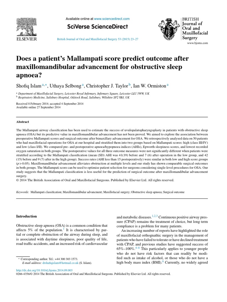 Mallampati Score Obstructive Sleep Apnoea Sleep Apnea Medical Specialties