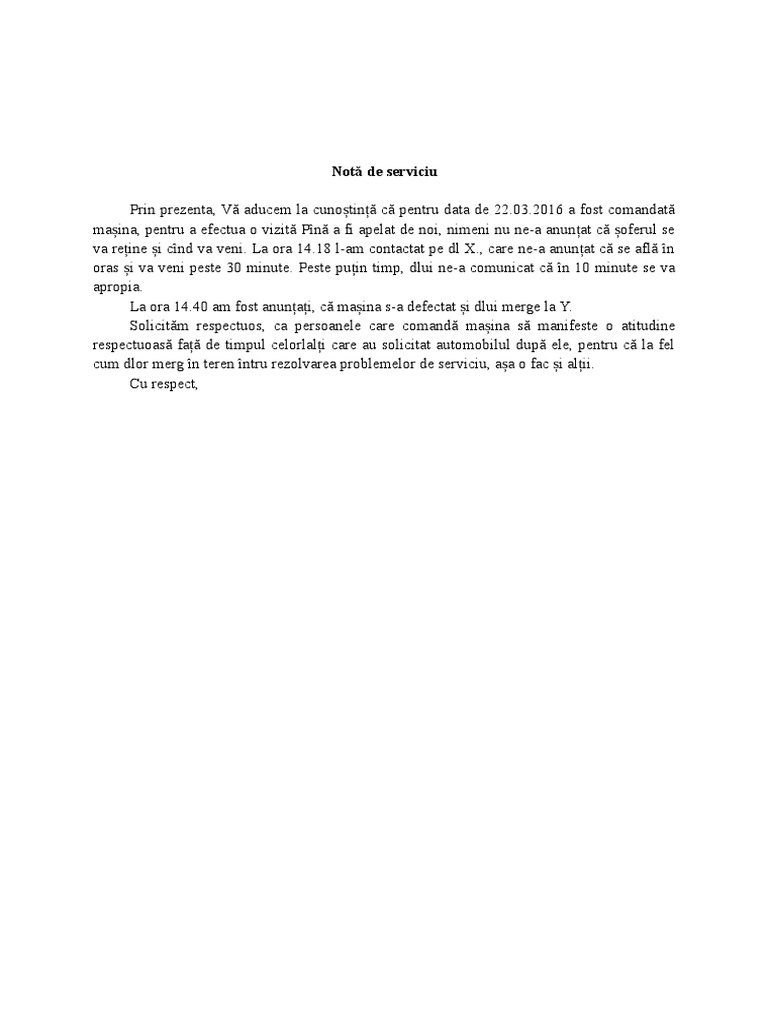 Nota de Serviciu | PDF