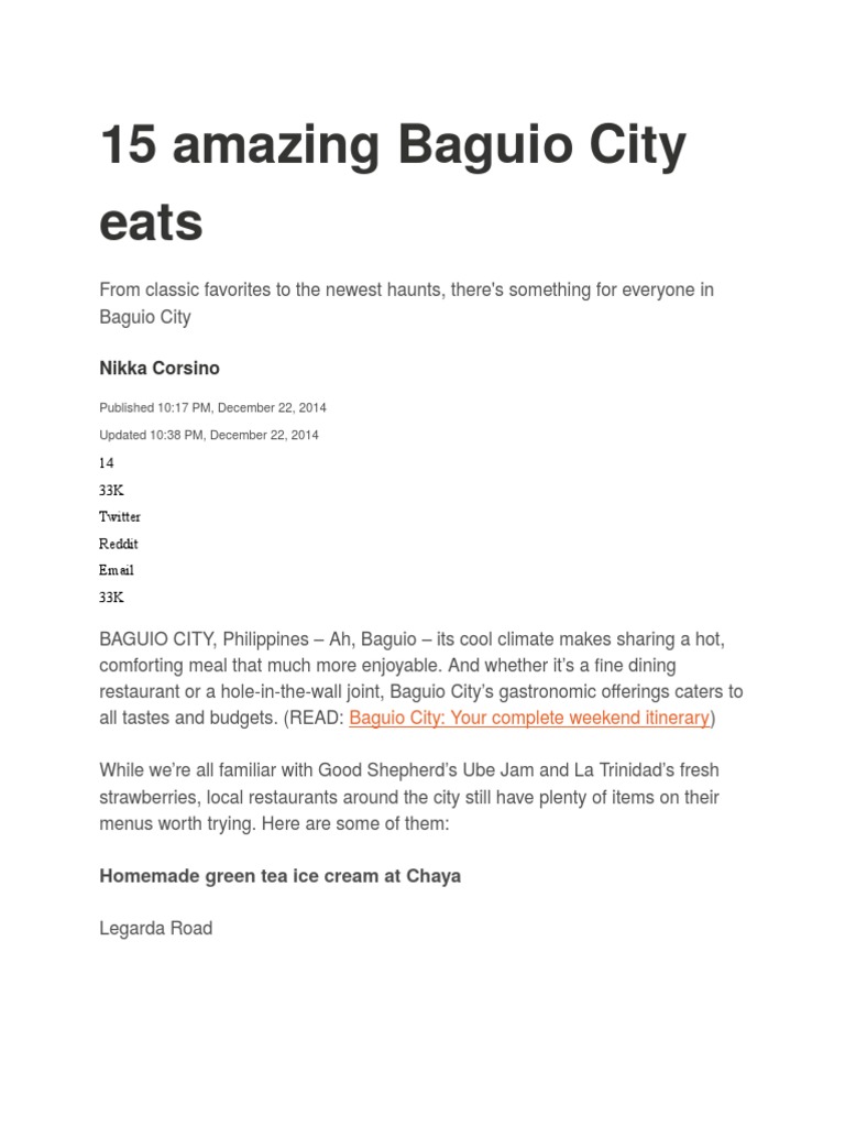 15 Amazing Baguio City Eats | PDF | Philippine Cuisine | Salad
