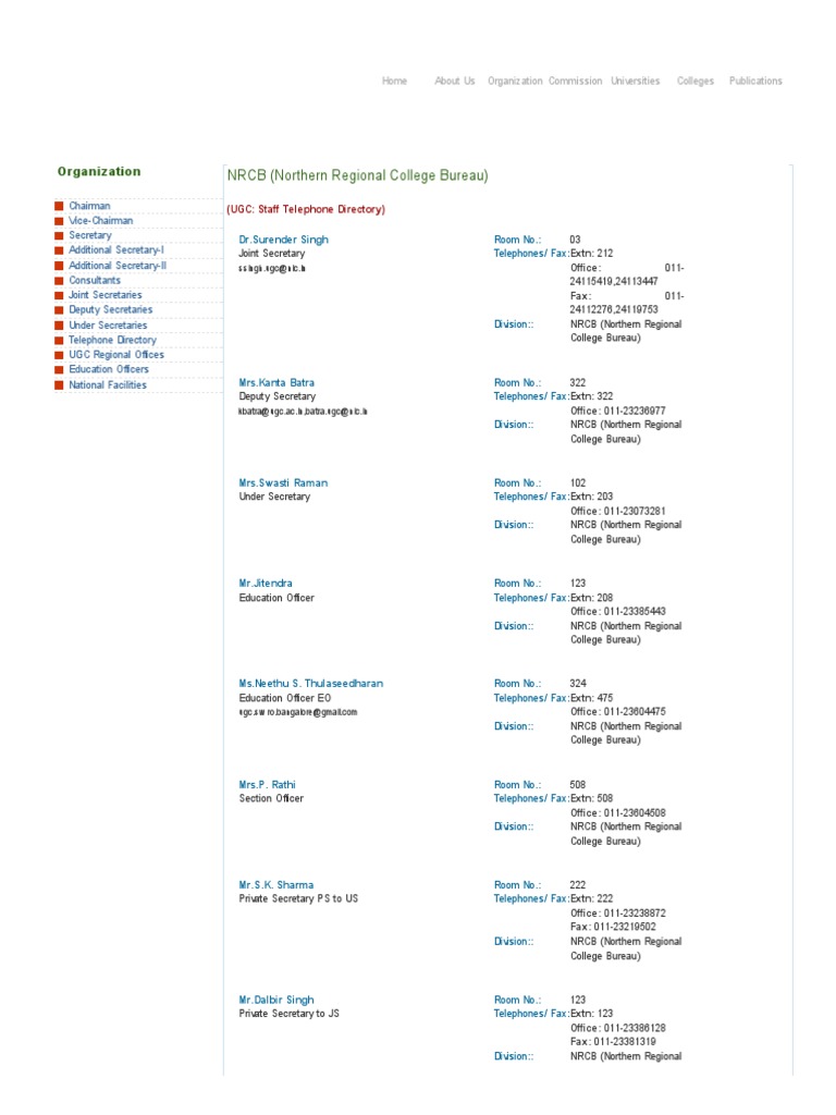 UGC - Staff Telephone Directory | PDF