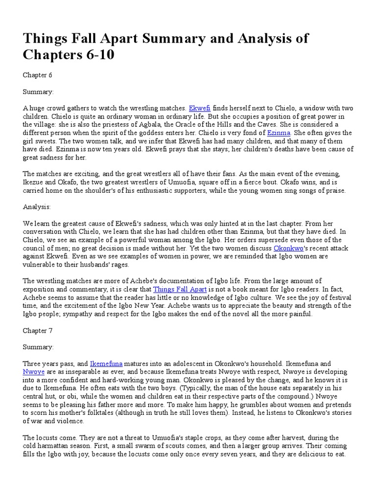 Summary of Chapters 6-10 in Things Fall Apart | PDF | Negotiation ...