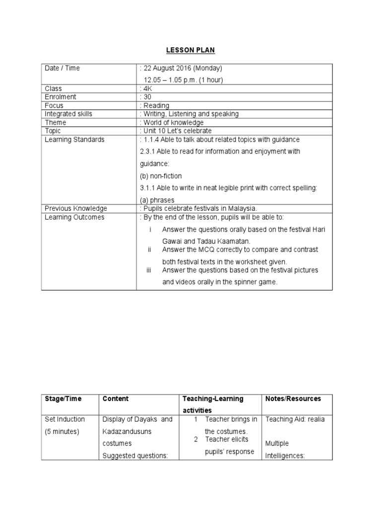 Lesson Plan | Download Free PDF | Malaysia | Lesson Plan