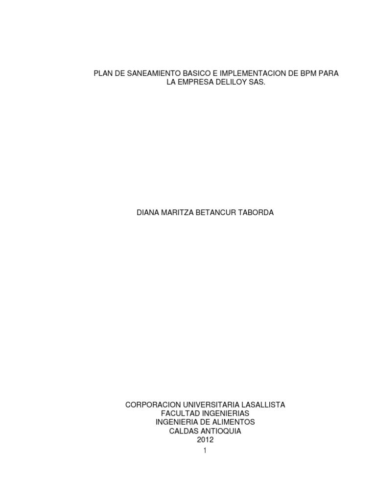 Plan Saneamiento Basico Delloy PDF | PDF | Calidad (comercial) | Alimentos