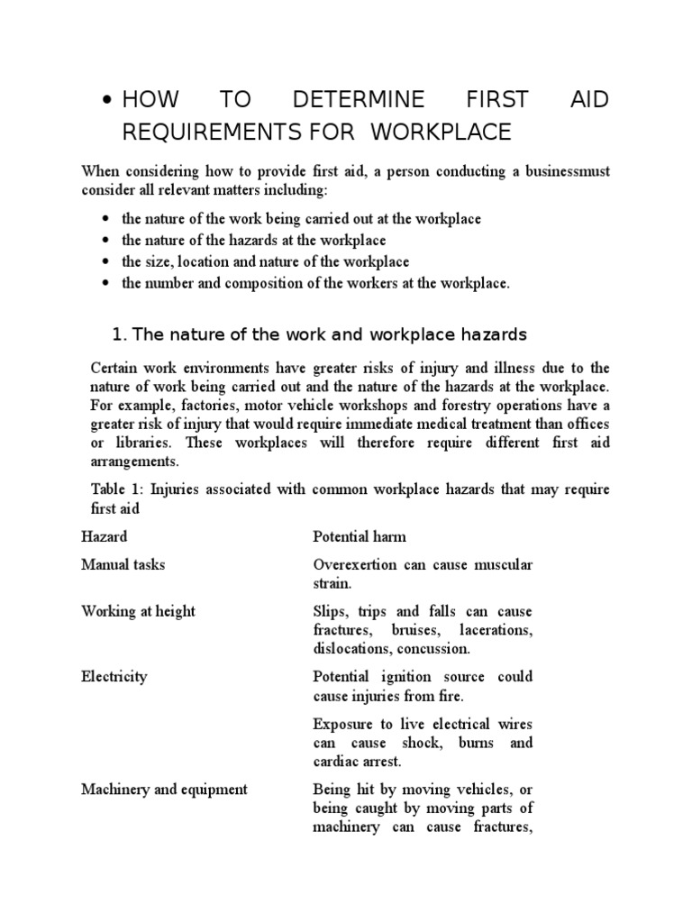 How To Determine First Aid Requirements For Workplace PDF Burn Hypothermia