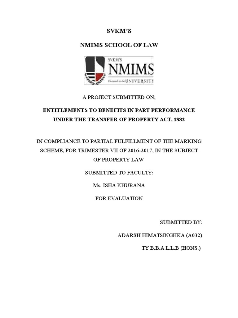 Part Performance Under TPA, 1882 Explained | PDF | Property | Virtue