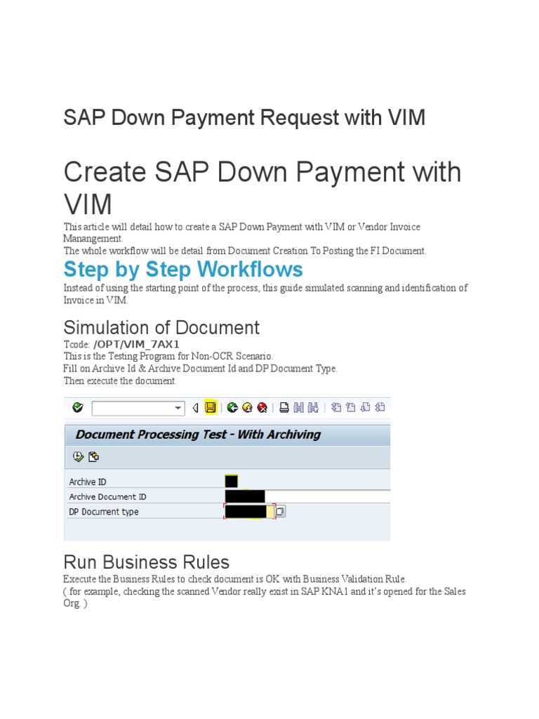 SAP Down Payment Process with VIM | PDF