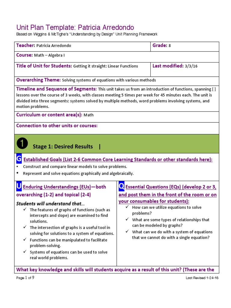 Domain Skills Dimension 3 - Unit and Lesson Plan | PDF | Equations ...