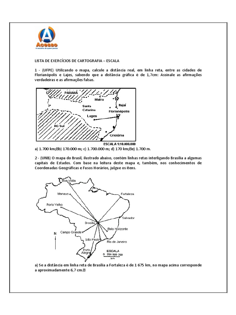 Lista de Exercícios de Cartografia Escala | PDF | Mapa | Geografia