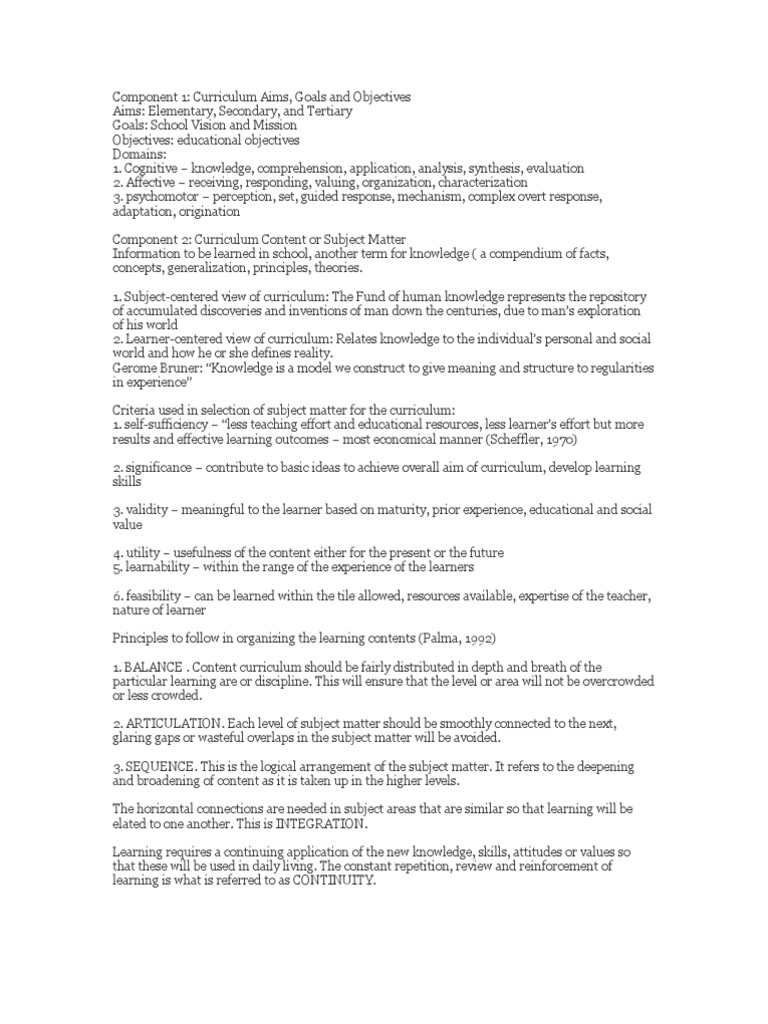 Components Of Curriculum Development PDF Curriculum Teaching Method