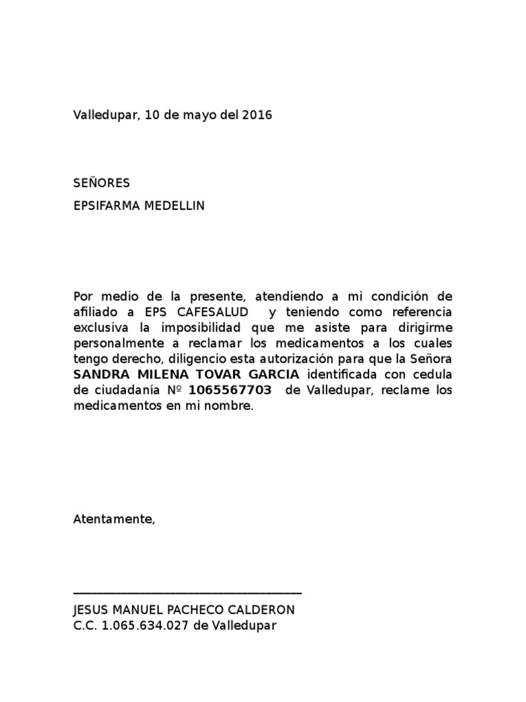 Carta Autorizacion Medicamentos