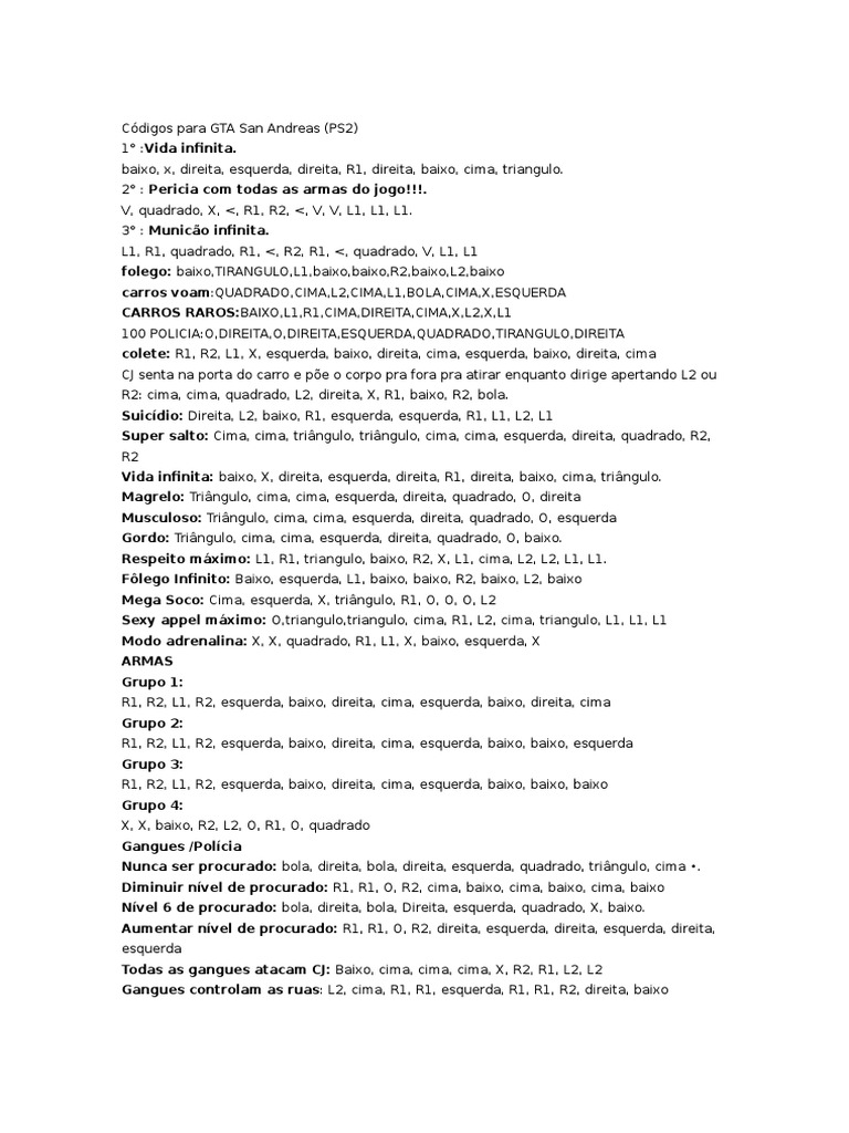 Cheats Gta San Andreas, PDF, Táxi