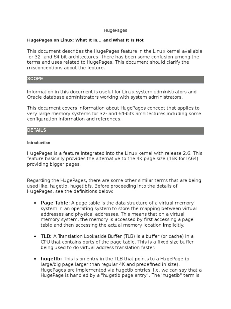 Huge Pages PDF Oracle Database Computer Memory