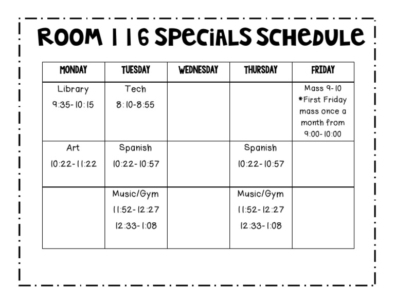 Specials Schedule | PDF