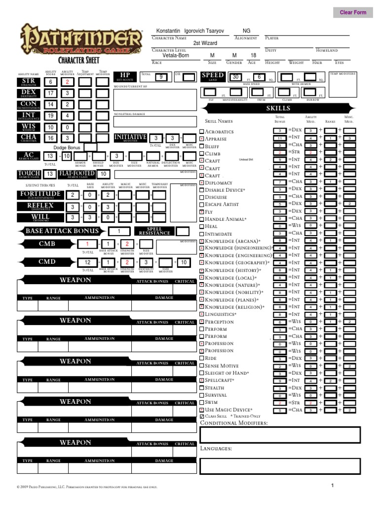 Character Sheet: STR DEX CON INT WIS CHA HP Speed | PDF | Gaming | Role ...