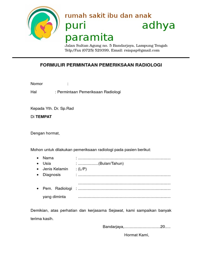 Formulir Permintaan Radiologi RS Puri Adhya | PDF