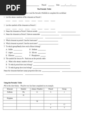 Periodic Table Worksheet | PDF