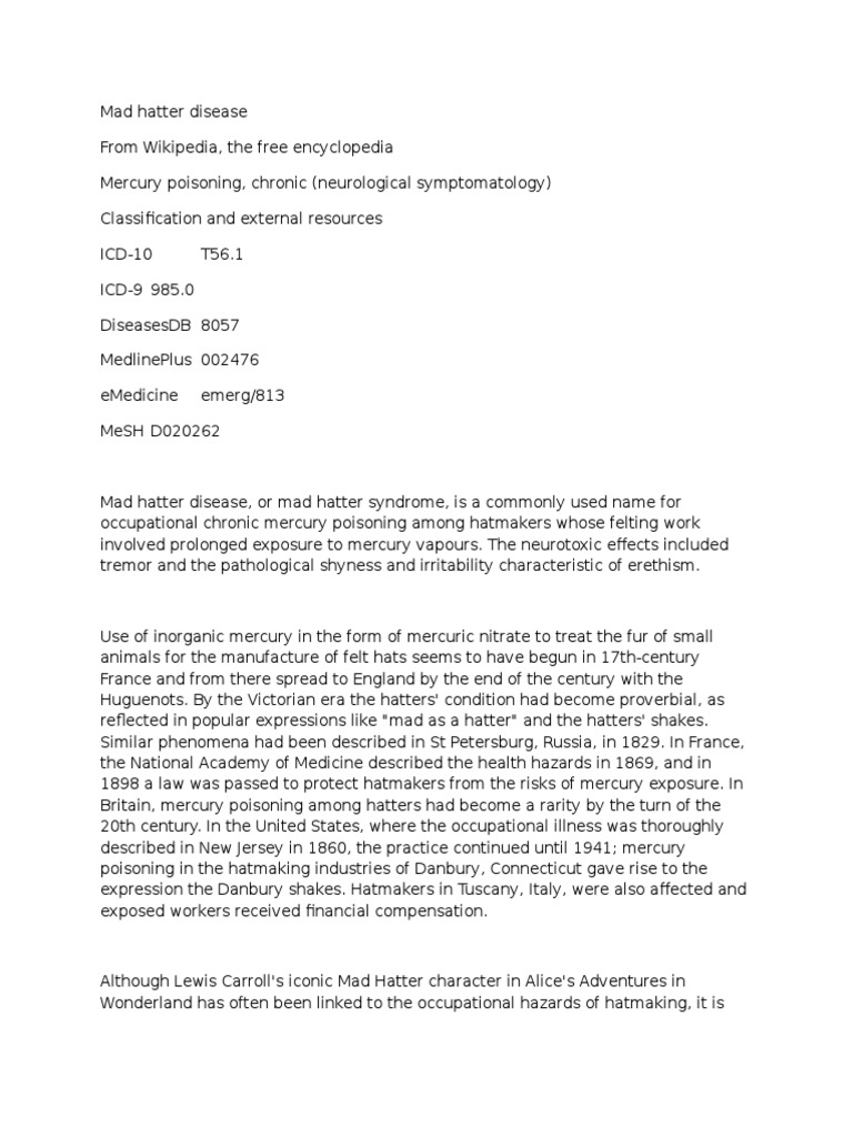 Mad Hatter Disease Diseases And Disorders Clinical