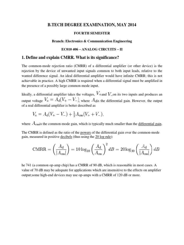 Analog Electronics Exam Insights | PDF | Operational Amplifier | Amplifier