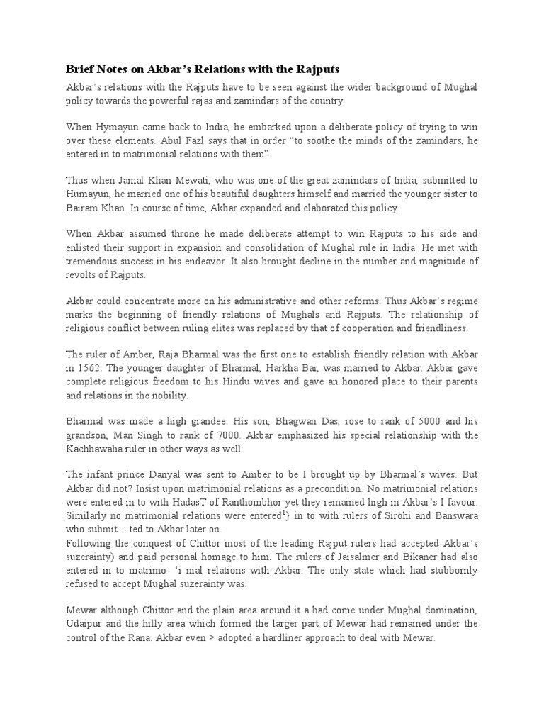 Akbar's Diplomatic Ties with Rajputs | PDF