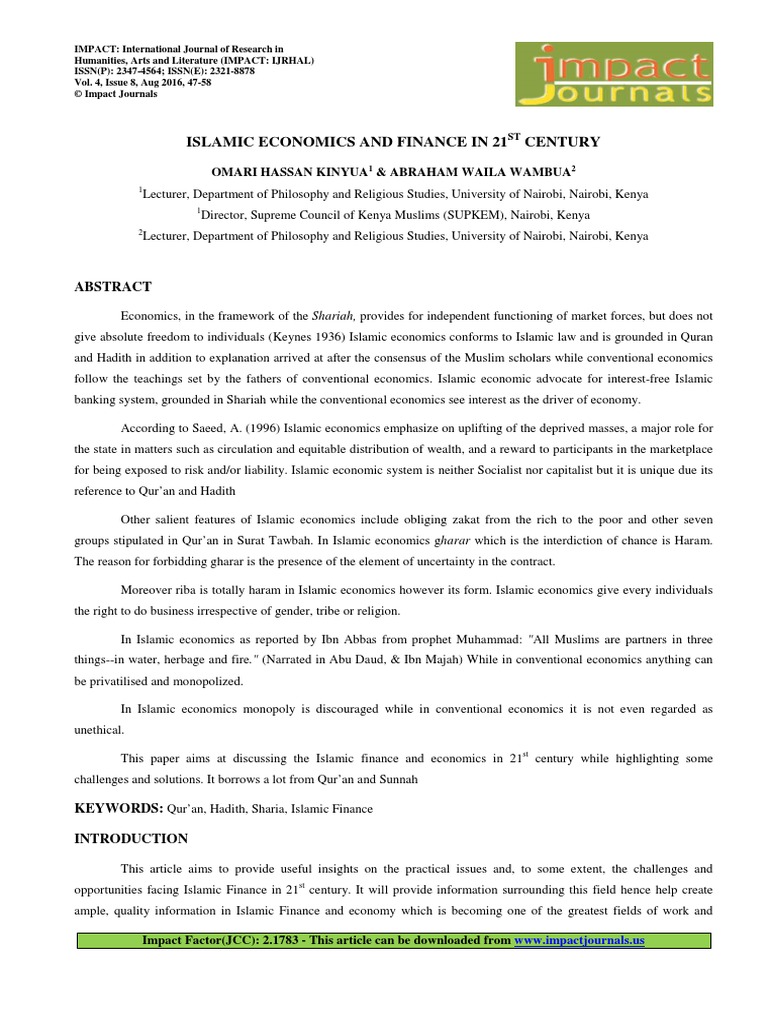Islamic Economics and Finance in 21ST Century | PDF | Islamic Banking ...