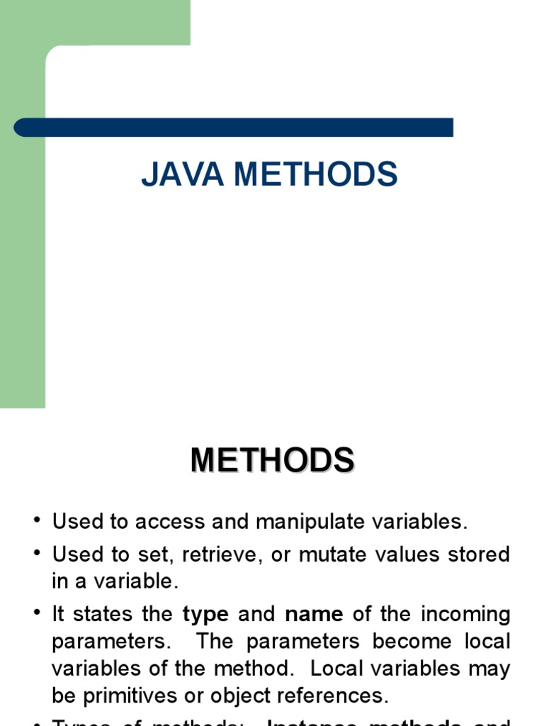 Java Methods | PDF | Method (Computer Programming) | Class (Computer ...