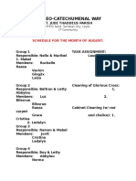 Neo-Catechumenal Way August Schedule