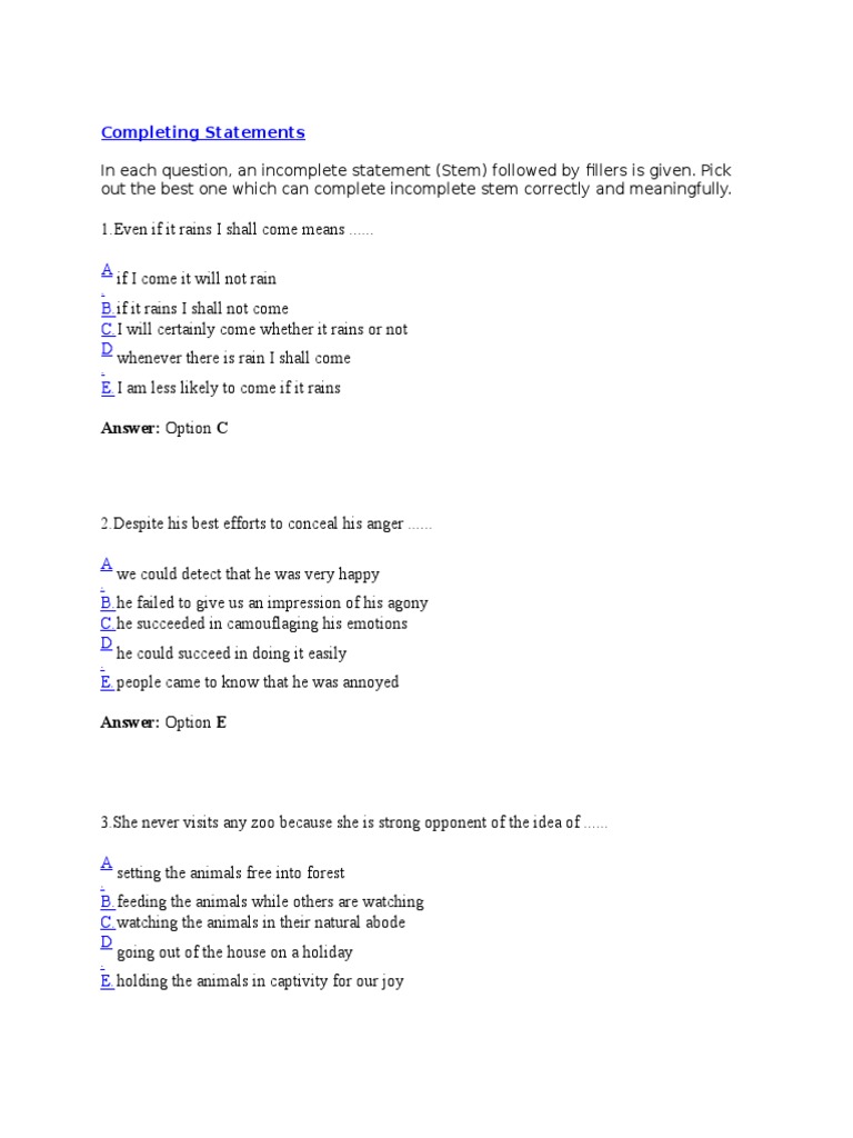 Completing Statements Q & A | PDF | Nature