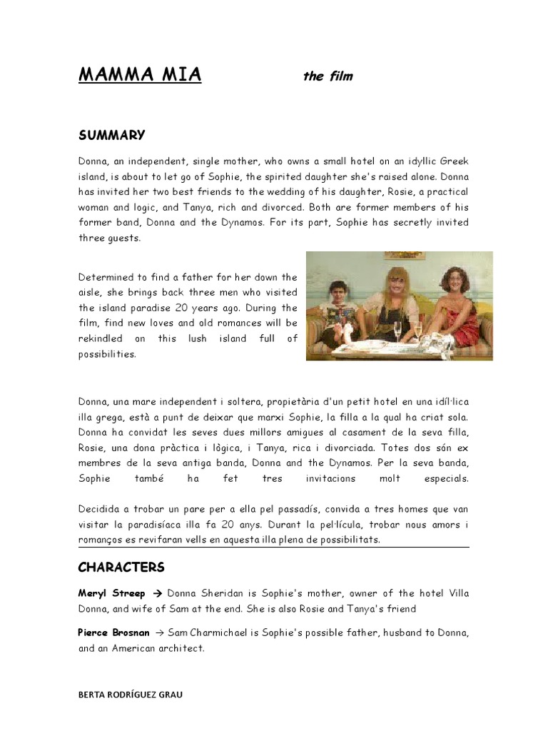 SUMMARY Mamma Mia PDF Leisure Broadway Theatre