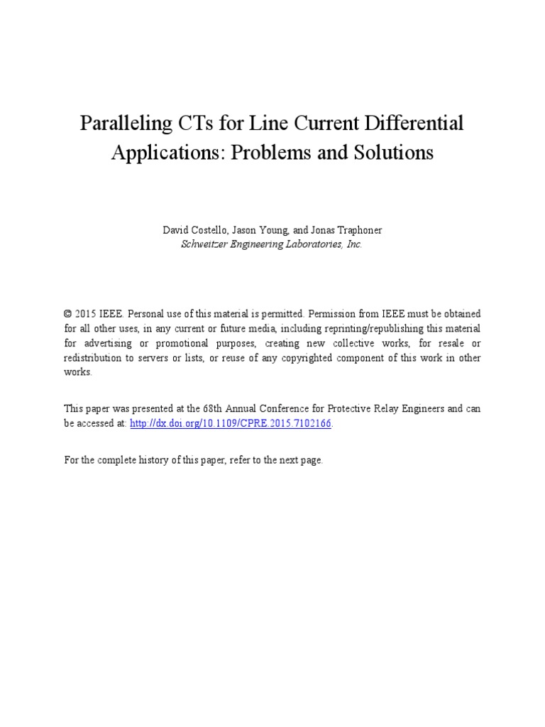 Paralleling Cts For Line Differential Protection PDF Electrical