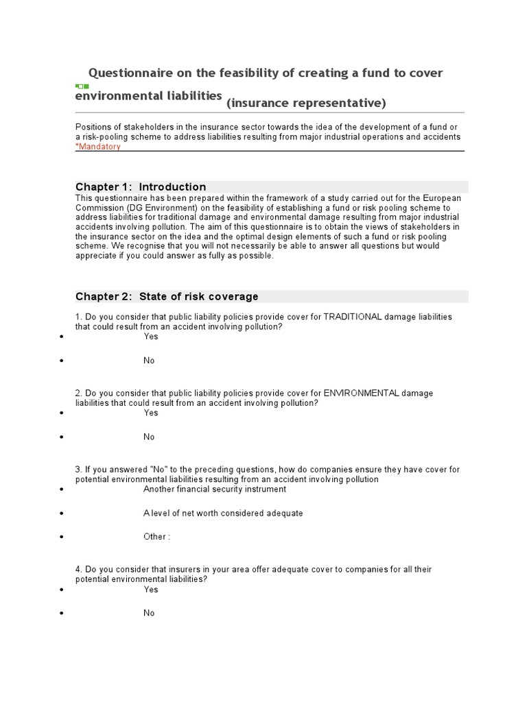 Questionnaire for Insurance Insurance Risk